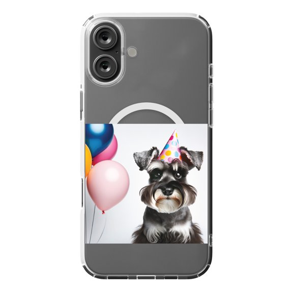 DistinctInk MagSafe Clear Case for Apple iPhone 16 Plus (6.7" Screen) - Birthday Miniature Schnauzer - Raised Bezel Screen Guard