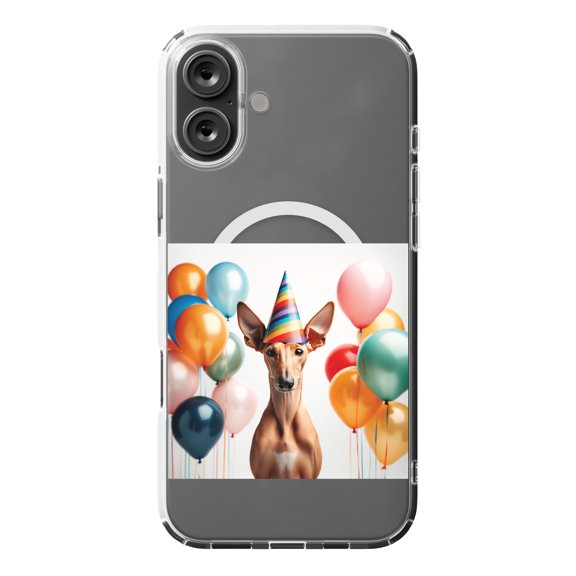 DistinctInk MagSafe Clear Case for Apple iPhone 16 Plus (6.7" Screen) - Birthday Pharaoh Hound - Shockproof Protection