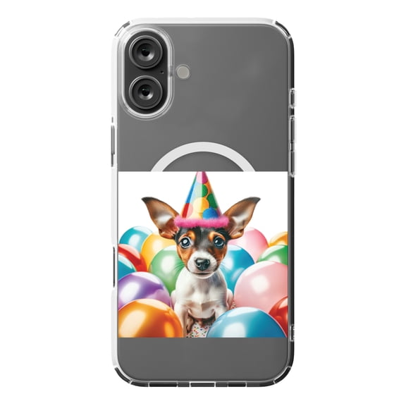 DistinctInk MagSafe Clear Case for Apple iPhone 16 Plus (6.7" Screen) - Birthday Rat Terrier puppy - Tempered Glass Back
