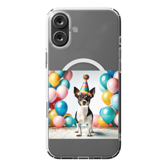 DistinctInk MagSafe Clear Case for Apple iPhone 16 Plus (6.7" Screen) - Birthday Rat Terrier - Tempered Glass Back