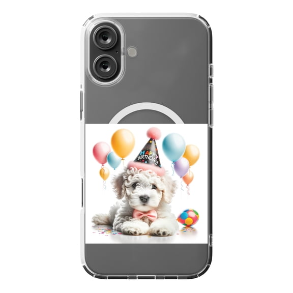 DistinctInk MagSafe Clear Case for Apple iPhone 16 Plus (6.7" Screen) - Birthday Spanish Water Dog puppy - Shockproof Protection
