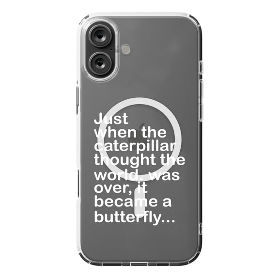 DistinctInk Hybrid Case for iPhone 16 PLUS - Slim, Durable, Compatible with MagSafe Charging - Caterpillar Though World Was Over Butterfly