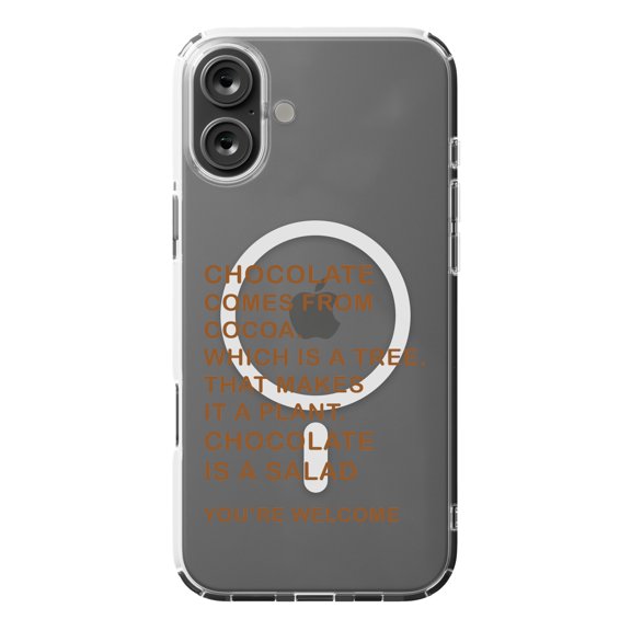 DistinctInk MagSafe Clear Case for Apple iPhone 16 Plus (6.7" Screen) - Chocolate Comes From Cocoa Is A Salad - Tempered Glass Back