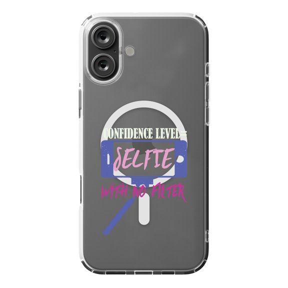 DistinctInk Hybrid Case for iPhone 16 PLUS - Slim, Durable, Compatible with MagSafe Charging - Confidence Level Selfie Stick No Filter