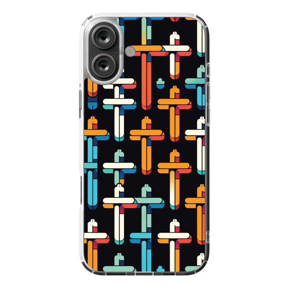 DistinctInk MagSafe Clear Case for Apple iPhone 16 Plus (6.7" Screen) - Dynamic Contrast: Crosses in Vibrant Harmony - Tempered Glass Back