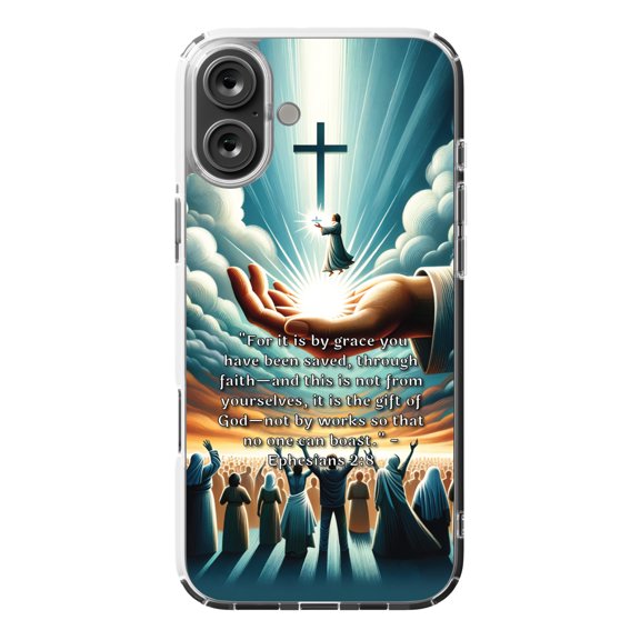 DistinctInk MagSafe Clear Case for Apple iPhone 16 Plus (6.7" Screen) - Saved by Grace, Not Works - Slim Profile Design