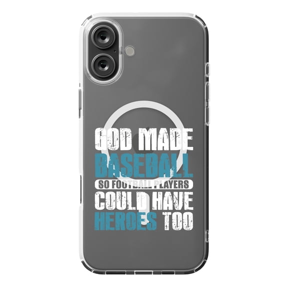 DistinctInk MagSafe Clear Case for Apple iPhone 16 Plus (6.7" Screen) - God Made Baseball so Football Players Heroes - Tempered Glass Back