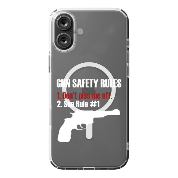 DistinctInk Hybrid Case for iPhone 16 PLUS - Slim, Durable, Compatible with MagSafe Charging - Gun Safety Rules, Don't Piss Me Off