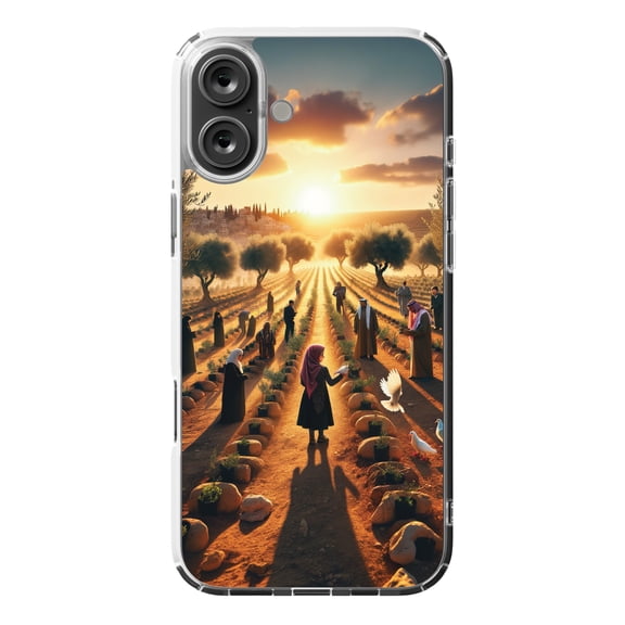 DistinctInk MagSafe Clear Case for Apple iPhone 16 Plus (6.7" Screen) - Harmony Through Unity: Planting Olive Trees - Wireless Charging Compatible