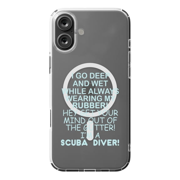 DistinctInk Hybrid Case for iPhone 16 PLUS - Slim, Durable, Compatible with MagSafe Charging - I Go Deep & Wet Wearing My Rubber Scuba Diving