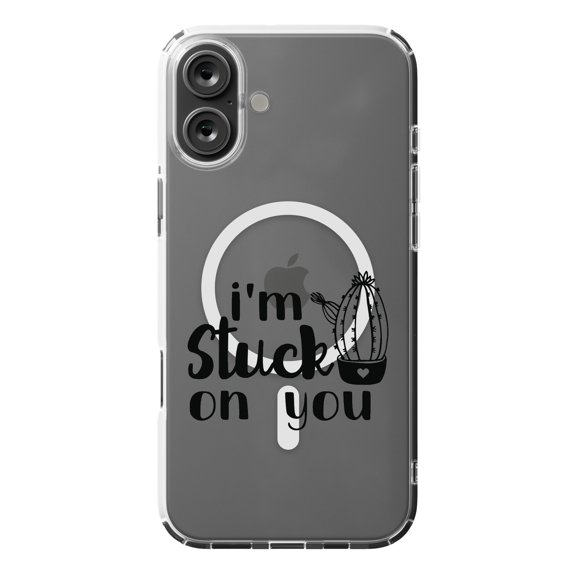 DistinctInk MagSafe Clear Case for Apple iPhone 16 Plus (6.7" Screen) - I'm Stuck On You Cactus - Shockproof Protection