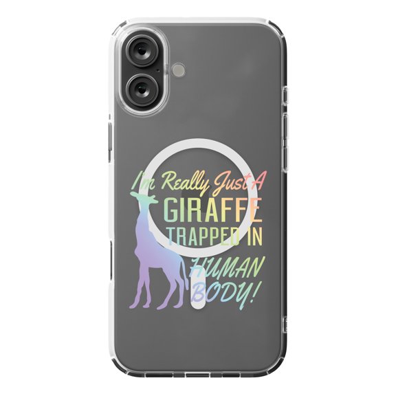 DistinctInk MagSafe Clear Case for Apple iPhone 16 Plus (6.7" Screen) - Just a Giraffe Trapped in a Human Body - Raised Bezel Screen Guard
