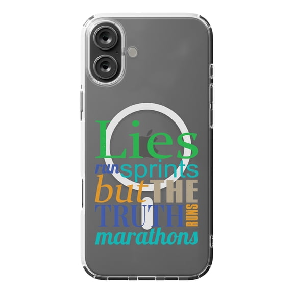 DistinctInk MagSafe Clear Case for Apple iPhone 16 Plus (6.7" Screen) - Lies Run Sprints Truth Run Marathons - Shockproof Protection