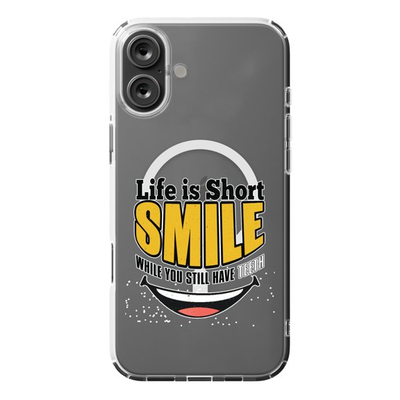 DistinctInk MagSafe Clear Case for Apple iPhone 16 Plus (6.7" Screen) - Life Short Smile While Have Teeth - Shockproof Protection