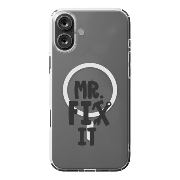 DistinctInk MagSafe Clear Case for Apple iPhone 16 Plus (6.7" Screen) - Mr. Fix It Wrench - Wireless Charging Compatible