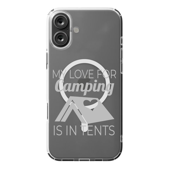DistinctInk MagSafe Clear Case for Apple iPhone 16 Plus (6.7" Screen) - My Love For Camping is In Tents - Lightweight Grip
