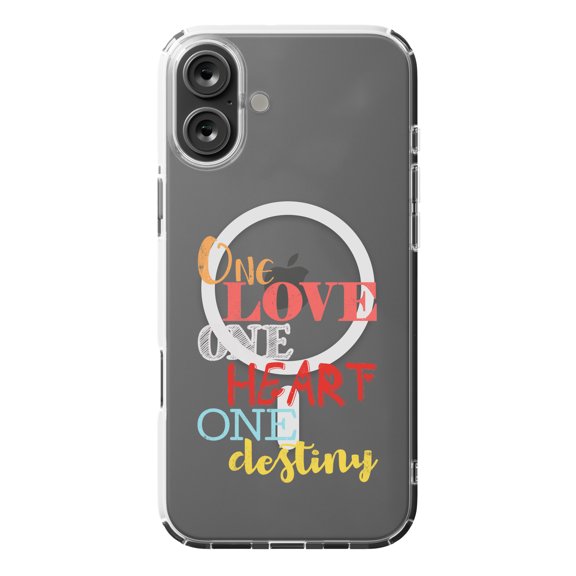 DistinctInk MagSafe Clear Case for Apple iPhone 16 Plus (6.7" Screen) - One Love One Heart One Destiny - Tempered Glass Back