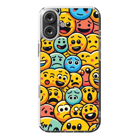 DistinctInk Hybrid Case for iPhone 16 PLUS - Slim, Durable, Compatible with MagSafe Charging - Playful Cartoon Smiley Faces Pattern