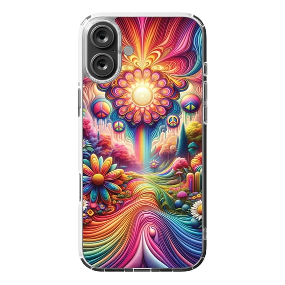 DistinctInk MagSafe Clear Case for Apple iPhone 16 Plus (6.7" Screen) - Psychedelic Harmony Art Print - Tempered Glass Back