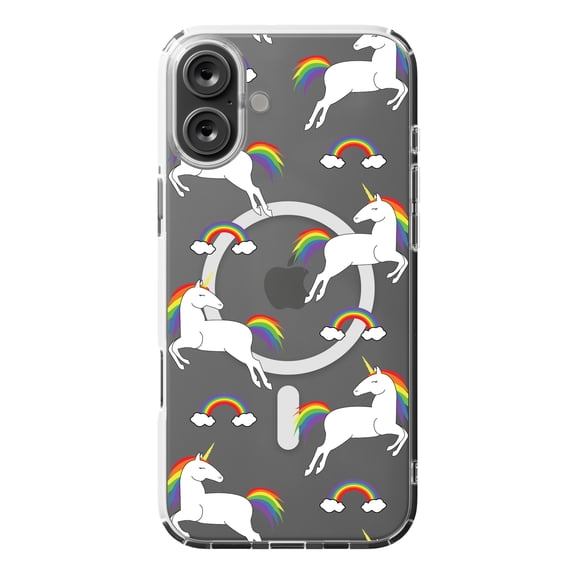 DistinctInk MagSafe Clear Case for Apple iPhone 16 Plus (6.7" Screen) - Rainbows & Unicorns - Raised Bezel Screen Guard