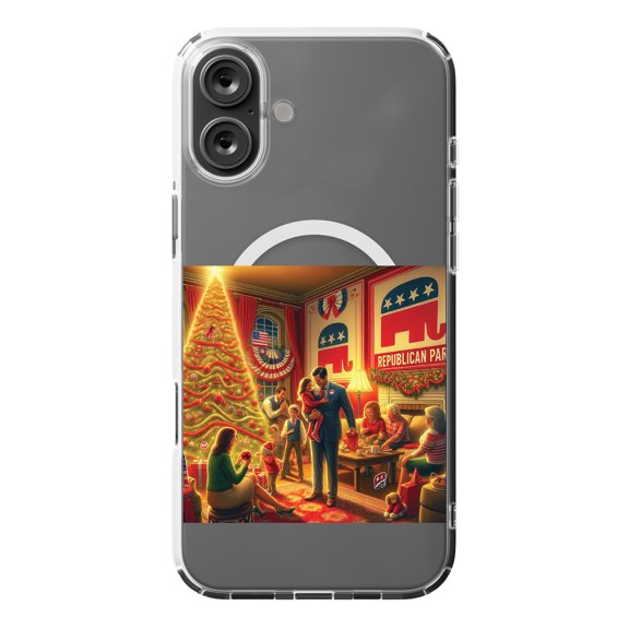 DistinctInk Hybrid Case for iPhone 16 PLUS - Slim, Durable, Compatible with MagSafe Charging - Red Republican Christmas Harmony