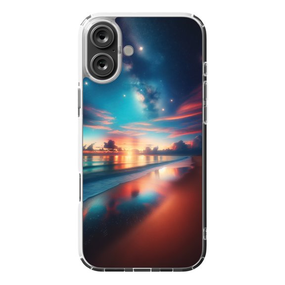 DistinctInk MagSafe Clear Case for Apple iPhone 16 Plus (6.7" Screen) - Seaside Symphony: Capturing the Magic of Twilight - Tempered Glass Back