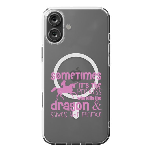 DistinctInk MagSafe Clear Case for Apple iPhone 16 Plus (6.7" Screen) - Sometimes It's the Princess Who Kills the Dragon - Tempered Glass Back