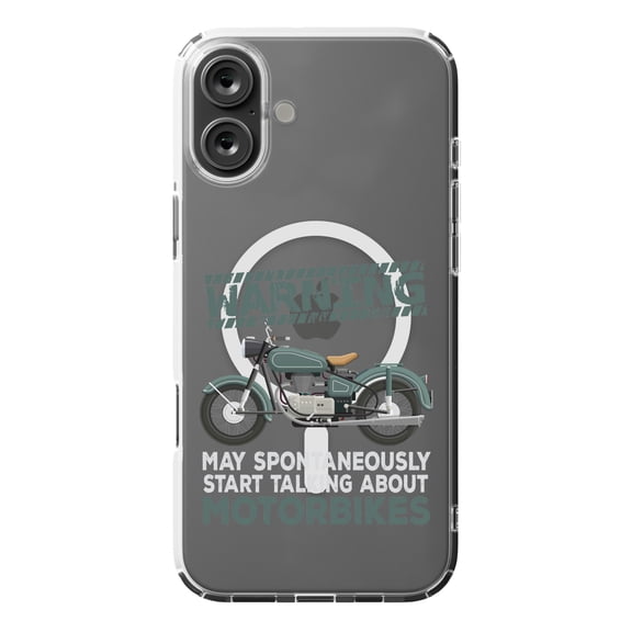 DistinctInk MagSafe Clear Case for Apple iPhone 16 Plus (6.7" Screen) - Spontaneously Talking About Motorcycles - Lightweight Grip