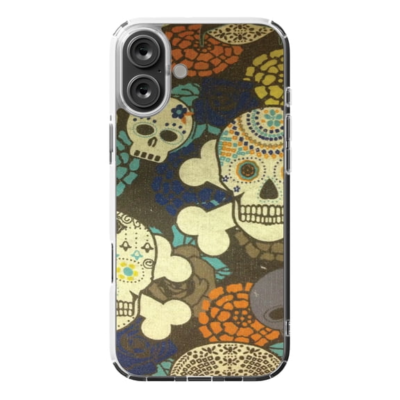 DistinctInk MagSafe Clear Case for Apple iPhone 16 Plus (6.7" Screen) - Sugar Skulls Green Orange - Shockproof Protection