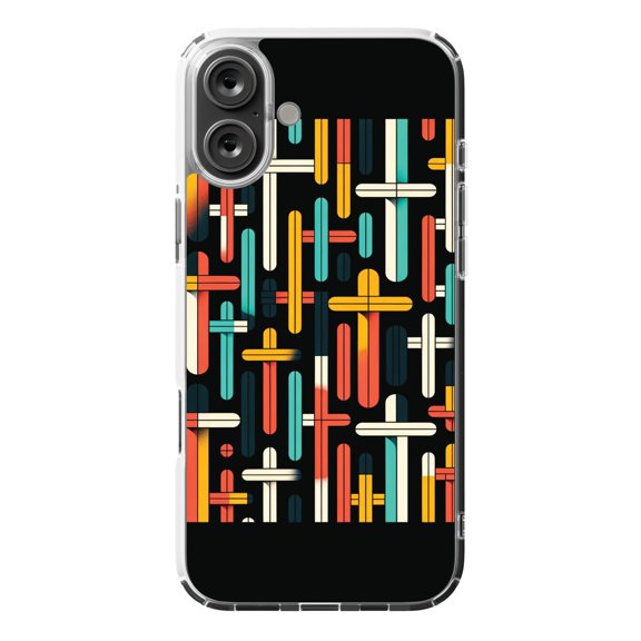 DistinctInk Hybrid Case for iPhone 16 PLUS - Slim, Durable, Compatible with MagSafe Charging - Vibrant Harmony: Bold Crosses on Black