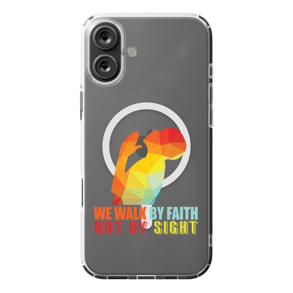 DistinctInk Hybrid Case for iPhone 16 PLUS - Slim, Durable, Compatible with MagSafe Charging - Walk By Faith Not Sight