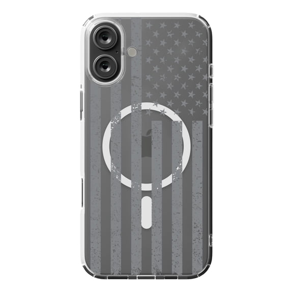 DistinctInk MagSafe Clear Case for Apple iPhone 16 Plus (6.7" Screen) - Weathered Grey US Flag - Lightweight Grip