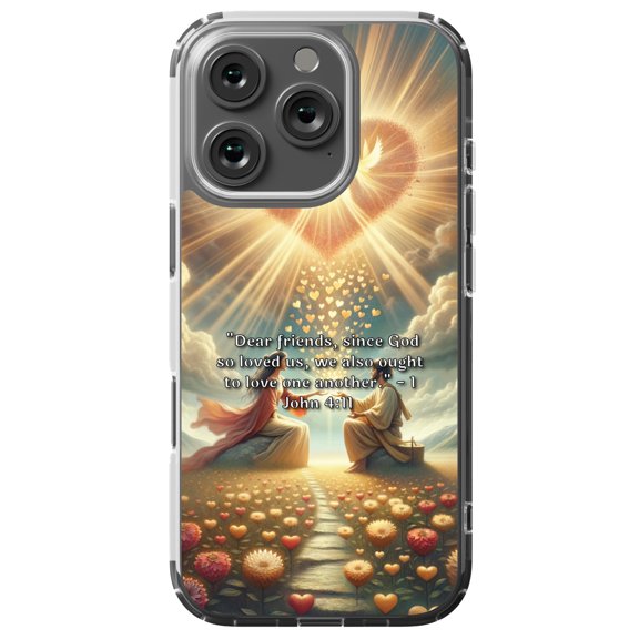 DistinctInk Hybrid Case for iPhone 16 PRO - Slim, Durable, Compatible with MagSafe Charging - "1 John 4:11 - Loving One Another Through God's Love"