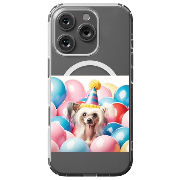 DistinctInk MagSafe Clear Case for Apple iPhone 16 Pro (6.3" Screen) - Birthday Chinese Crested - Wireless Charging Compatible