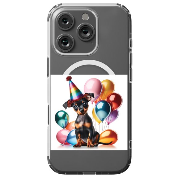 DistinctInk Hybrid Case for iPhone 16 PRO - Slim, Durable, Compatible with MagSafe Charging - Birthday Miniature Pinscher puppy