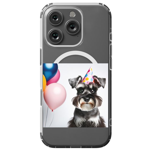 DistinctInk MagSafe Clear Case for Apple iPhone 16 Pro (6.3" Screen) - Birthday Miniature Schnauzer - Slim Profile Design