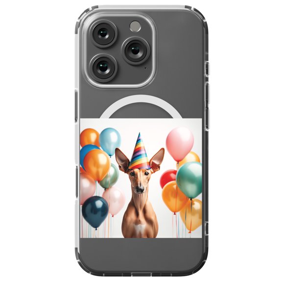 DistinctInk MagSafe Clear Case for Apple iPhone 16 Pro (6.3" Screen) - Birthday Pharaoh Hound - Lightweight Grip