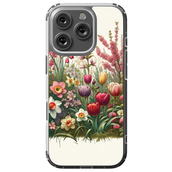 DistinctInk MagSafe Clear Case for Apple iPhone 16 Pro (6.3" Screen) - Blooming Symphony: A Floral Spring Revival - Tempered Glass Back