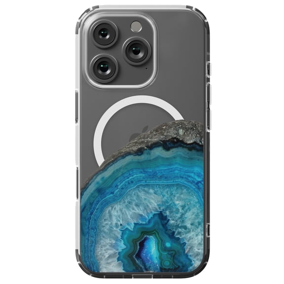 DistinctInk Hybrid Case for iPhone 16 PRO - Slim, Durable, Compatible with MagSafe Charging - Blue Teal Geode Crystal