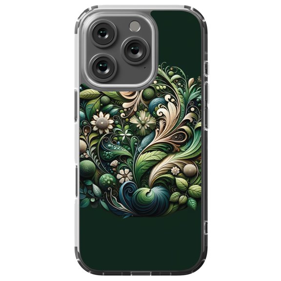 DistinctInk MagSafe Clear Case for Apple iPhone 16 Pro (6.3" Screen) - Botanical Symphony Artwork Sleeve - Tempered Glass Back
