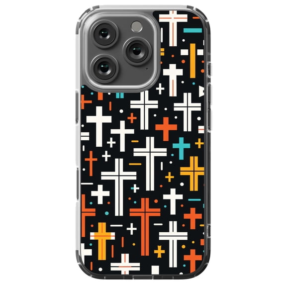 DistinctInk Hybrid Case for iPhone 16 PRO - Slim, Durable, Compatible with MagSafe Charging - Brightly Colored Minimalistic Christian Cross Pattern