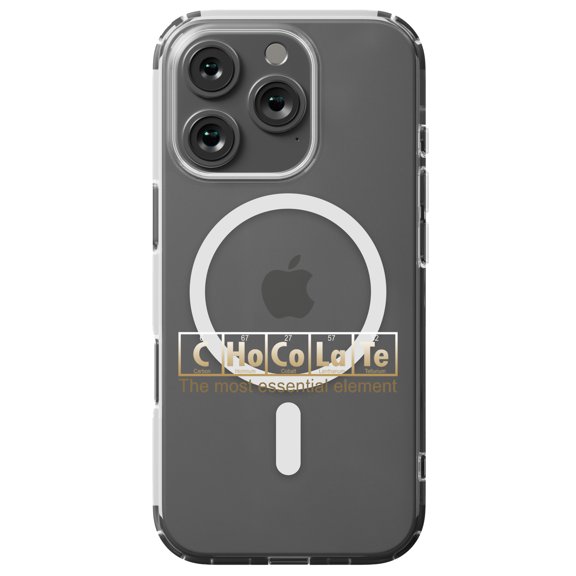 DistinctInk MagSafe Clear Case for Apple iPhone 16 Pro (6.3" Screen) - Chocolate The Most Essential Element - Tempered Glass Back