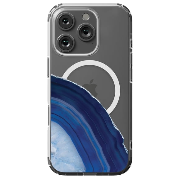 DistinctInk Hybrid Case for iPhone 16 PRO - Slim, Durable, Compatible with MagSafe Charging - Dark Blue Agate Crystal Geode