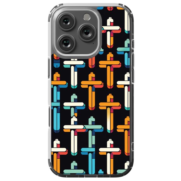 DistinctInk Hybrid Case for iPhone 16 PRO - Slim, Durable, Compatible with MagSafe Charging - Dynamic Contrast: Crosses in Vibrant Harmony