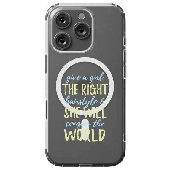 DistinctInk Hybrid Case for iPhone 16 PRO - Slim, Durable, Compatible with MagSafe Charging - Girls With Right Hairstyle Will Conquer the World