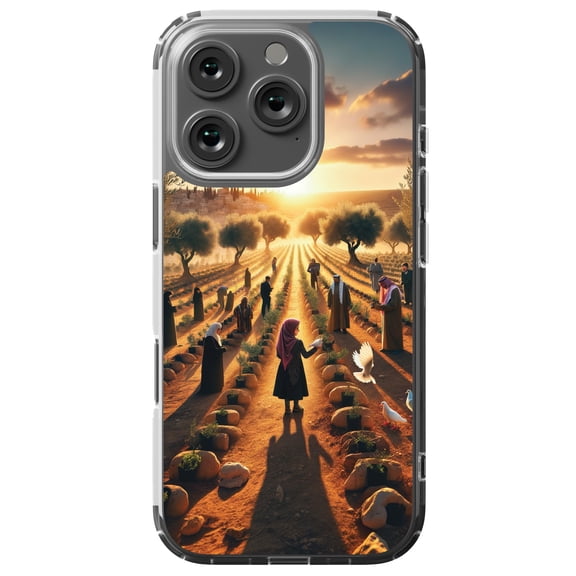 DistinctInk MagSafe Clear Case for Apple iPhone 16 Pro (6.3" Screen) - Harmony Through Unity: Planting Olive Trees - Lightweight Grip