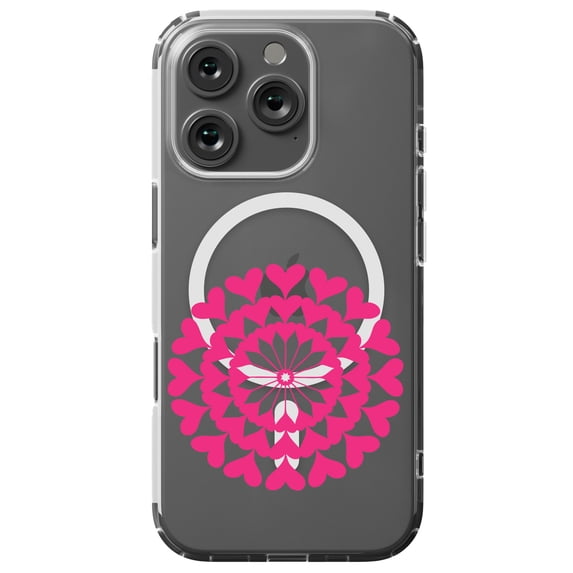 DistinctInk MagSafe Clear Case for Apple iPhone 16 Pro (6.3" Screen) - Hot Pink Hearts Mandala - Raised Bezel Screen Guard