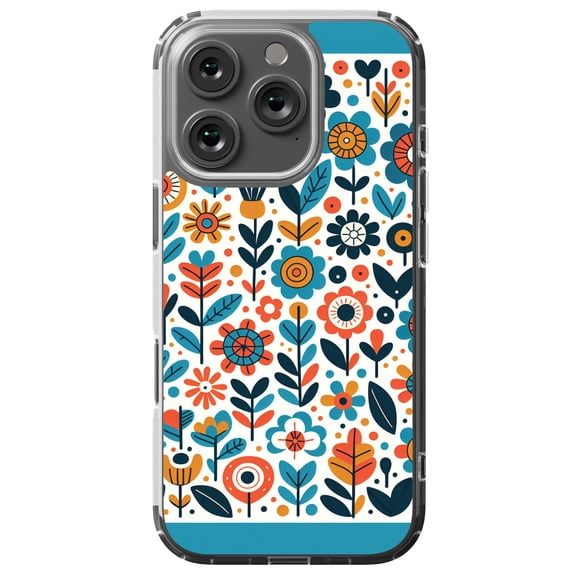 DistinctInk Hybrid Case for iPhone 16 PRO - Slim, Durable, Compatible with MagSafe Charging - Infinite Whimsical Cartoon Flower Harmony