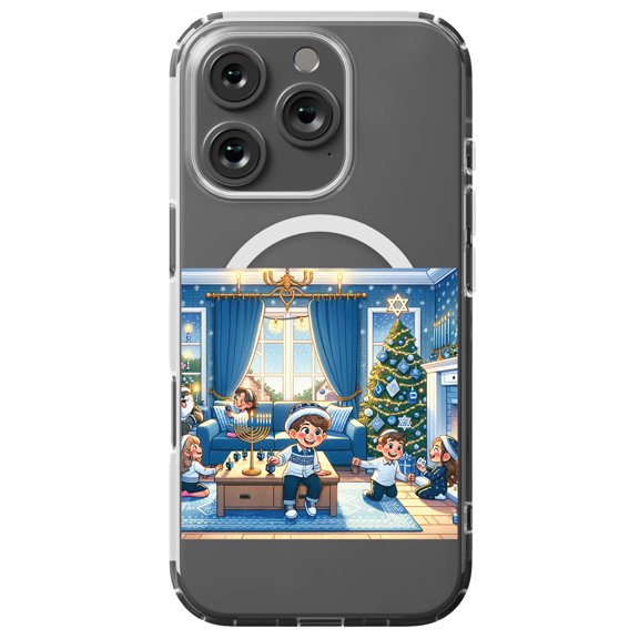 DistinctInk MagSafe Clear Case for Apple iPhone 16 Pro (6.3" Screen) - Joyful Hanukkah Celebration - Lightweight Grip