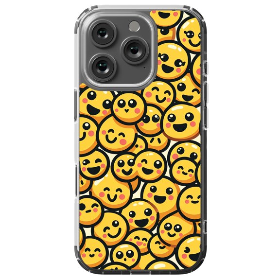 DistinctInk MagSafe Clear Case for Apple iPhone 16 Pro (6.3" Screen) - Joyful Smiley Face Delightful Pattern - Wireless Charging Compatible
